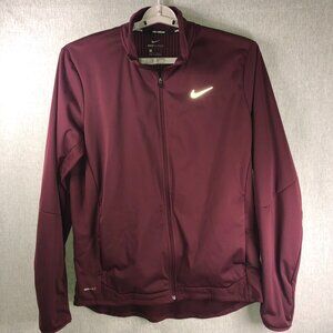 Womens Large Nike Shield Running Jacket Maroon Long Sleeve Zip Up Insulated
